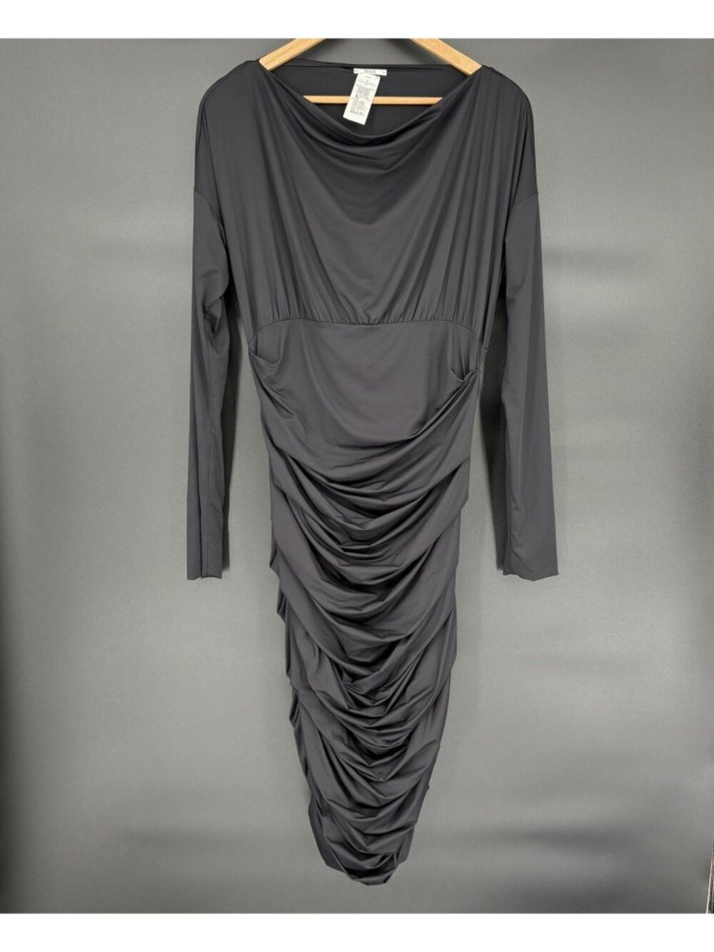 Wolford Ruched Long Sleeve Bodycon Midi Dress Women’s M Black LBD Cocktail Party